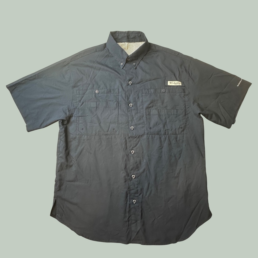 Columbia Shirt Mens M Tamiami II Navy Blue Short Sleeve PFG FM7266 Button Down